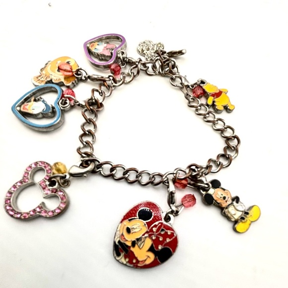 Disney Charm Bracelet Mickey Mouse Minnie Donald Pooh Crystal Enamel - Picture 6 of 7